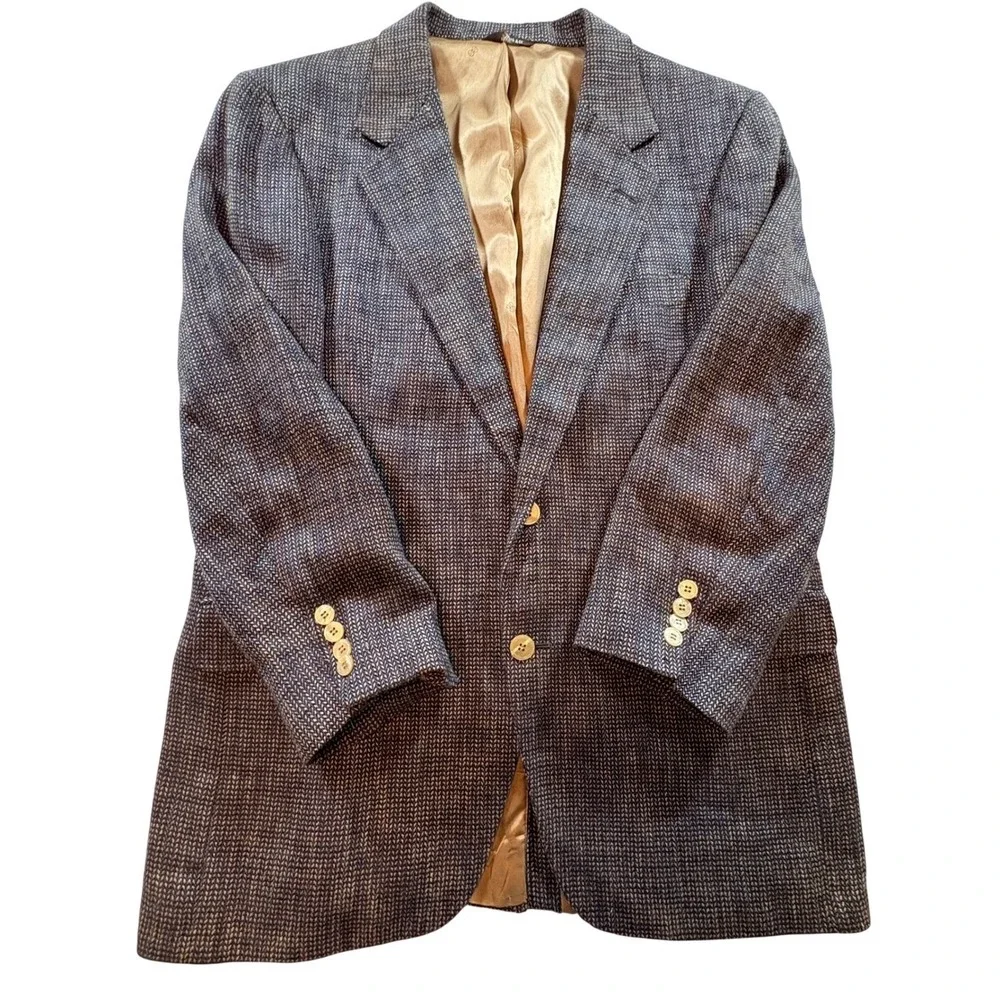 Bill Blass Mens Blazer Sport Coat 40R Blue Tan Micro Pattern Wool Blend USA